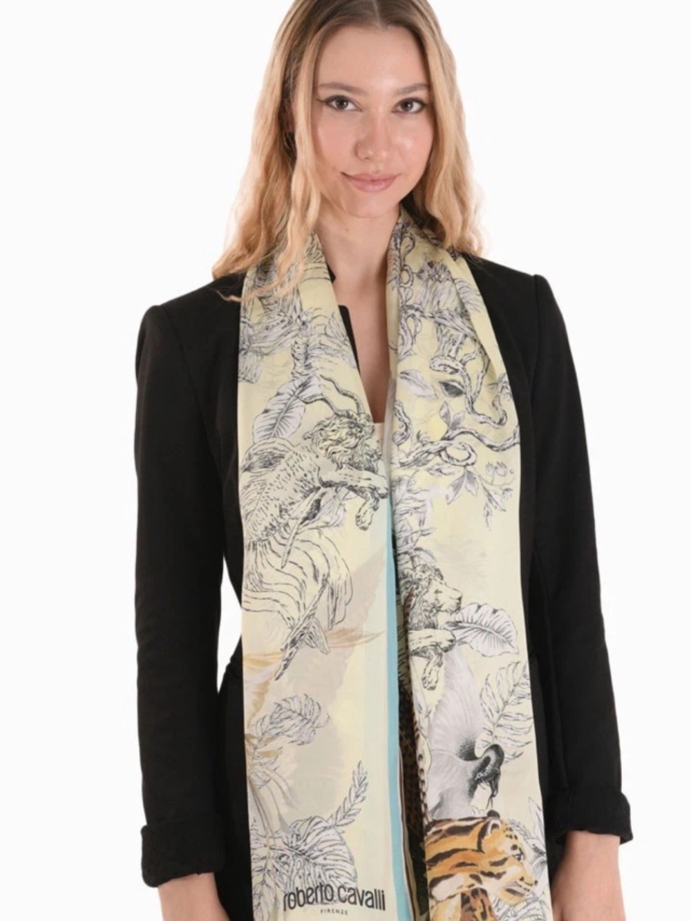 470$ Roberto Cavalli Scarf Wild Silk Tiger and Chain Print